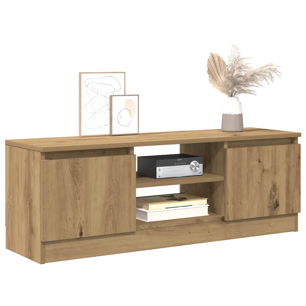 Modern Wooden TV Tele Media Stand Unit Cabinet With 2 Doors & Storage Shelf