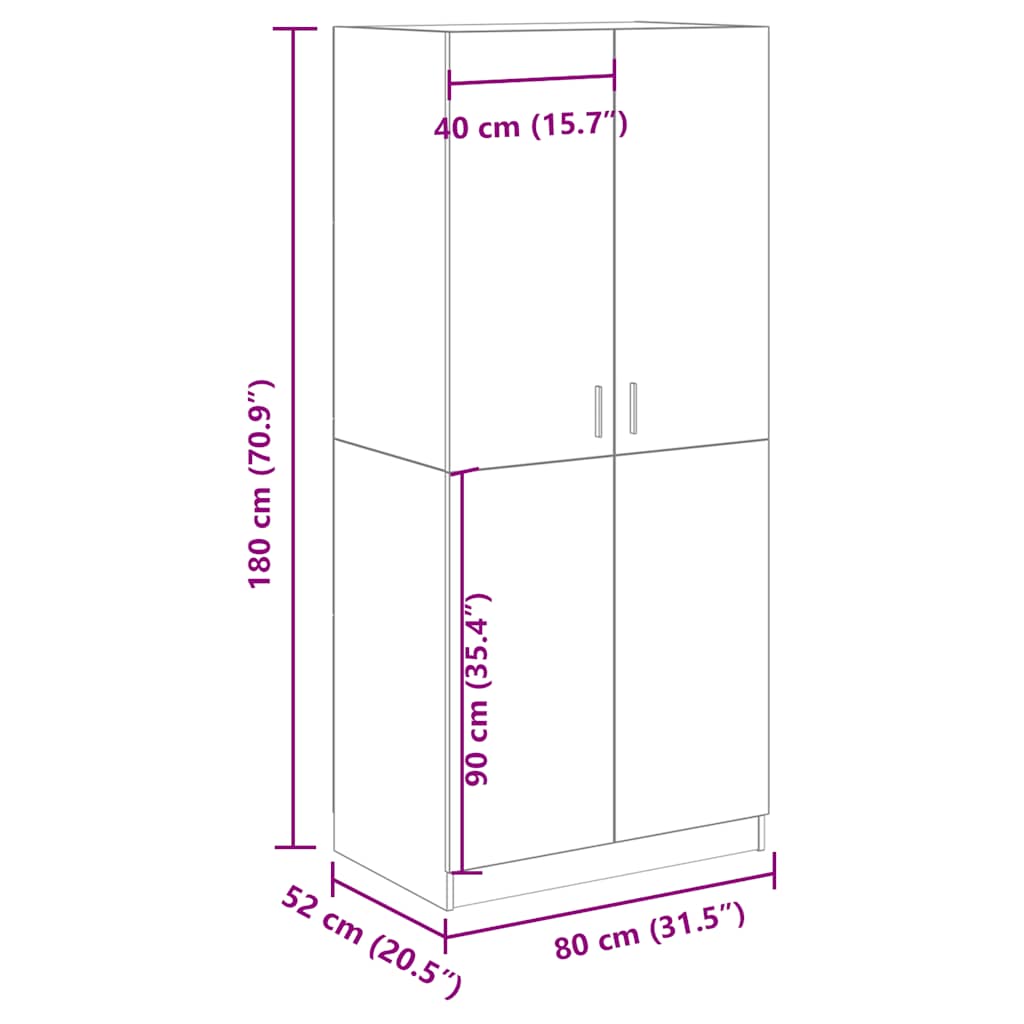 Wardrobe Old Wood 80x52x180 cm Engineered Wood