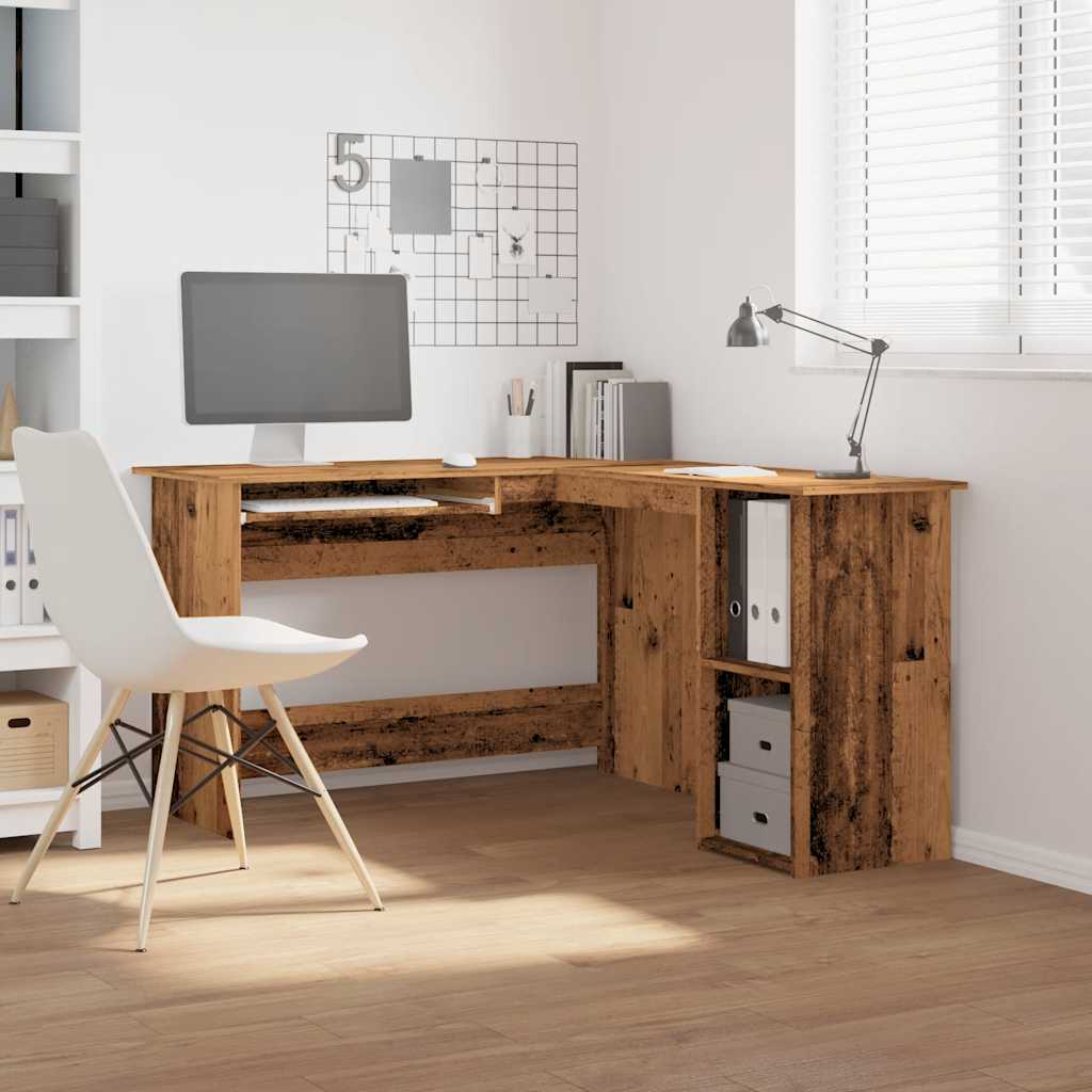 Modern Wooden Home Office L-Shape Corner Computer Desk Table With Open Storage