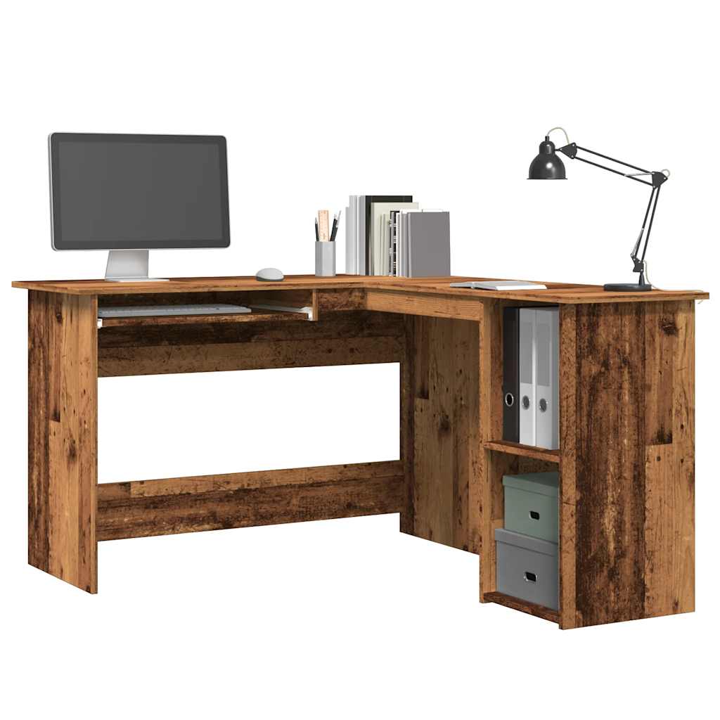 Modern Wooden Home Office L-Shape Corner Computer Desk Table With Open Storage