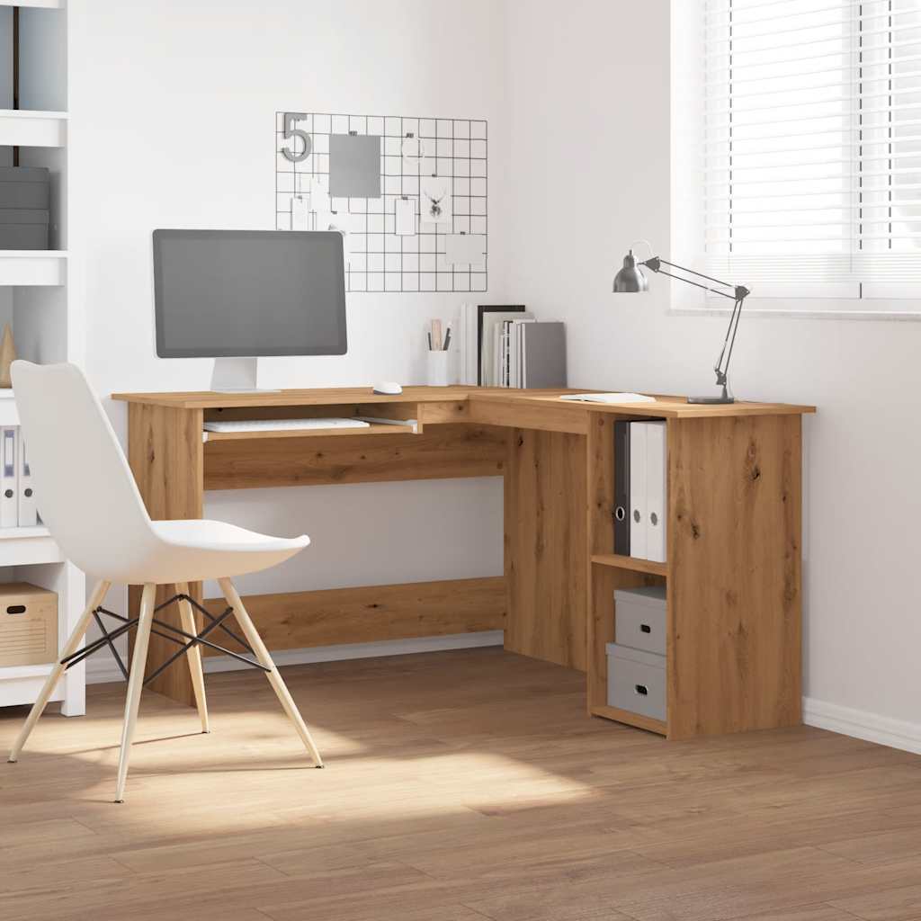 Modern Wooden Home Office L-Shape Corner Computer Desk Table With Open Storage