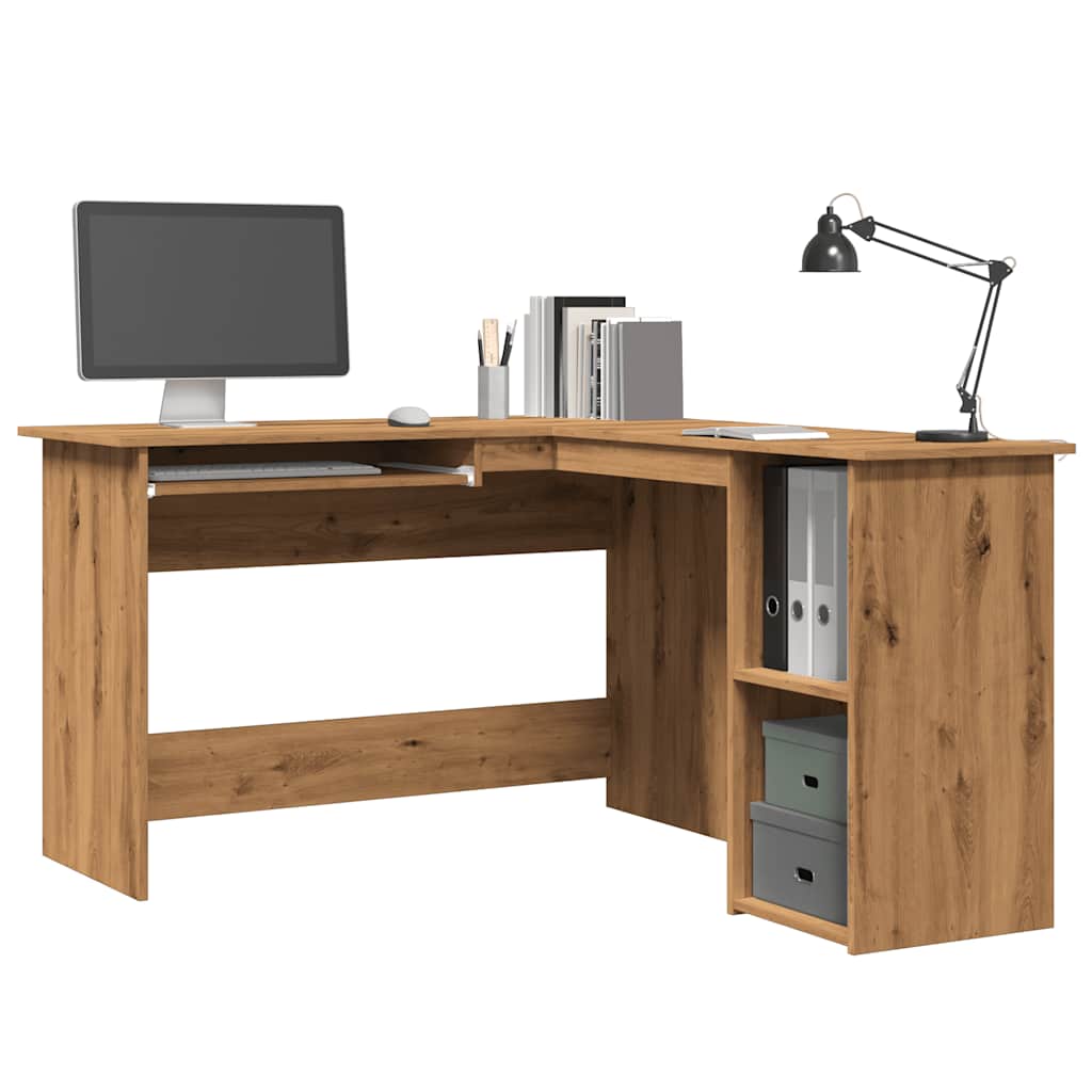 Modern Wooden Home Office L-Shape Corner Computer Desk Table With Open Storage