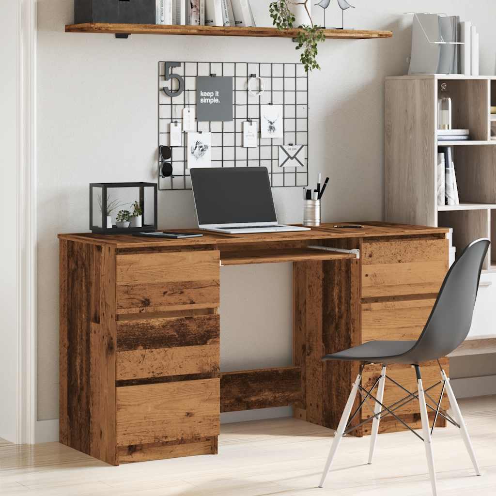 Modern Wooden Home Office Computer Desk Table With 6 Storage Drawers