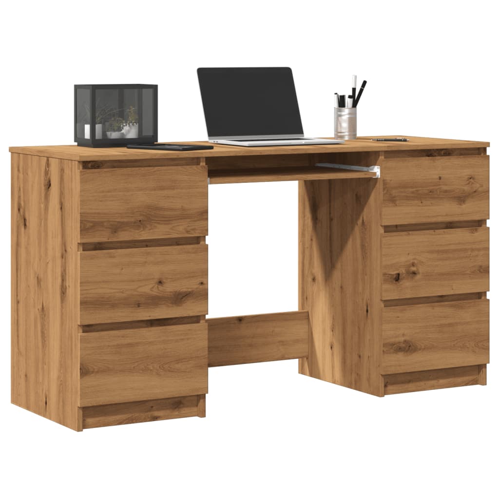 Modern Wooden Home Office Computer Desk Table With 6 Storage Drawers