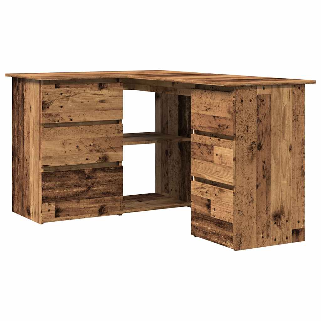Modern Wooden Home Office L-Shape Corner Computer Desk Table With Drawers