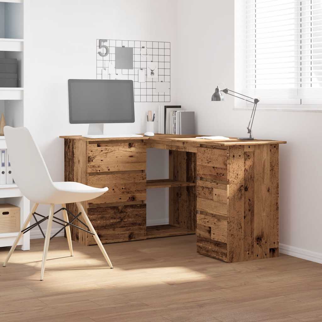 Modern Wooden Home Office L-Shape Corner Computer Desk Table With Drawers