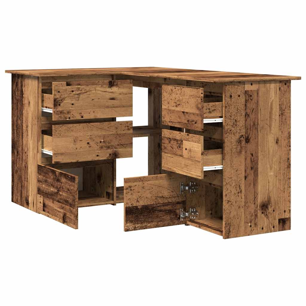 Modern Wooden Home Office L-Shape Corner Computer Desk Table With Drawers