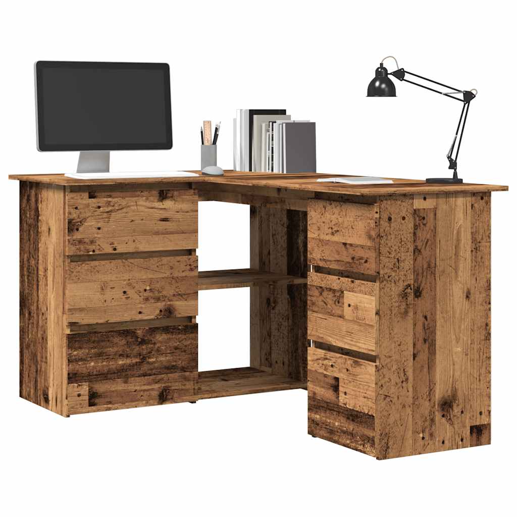 Modern Wooden Home Office L-Shape Corner Computer Desk Table With Drawers