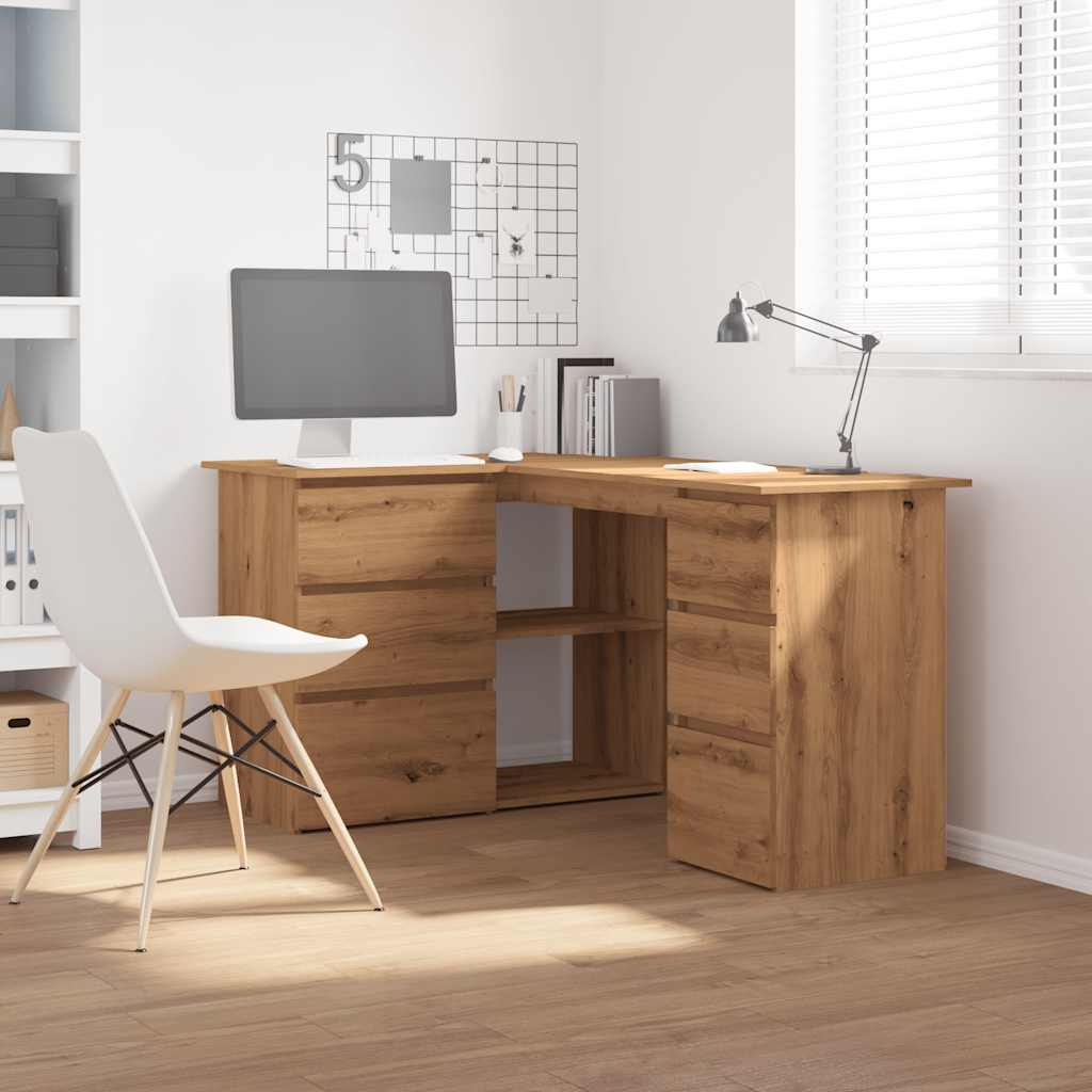 Modern Wooden Home Office L-Shape Corner Computer Desk Table With Drawers