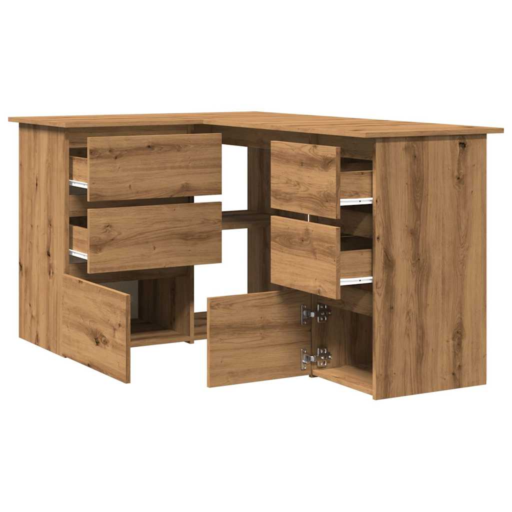 Modern Wooden Home Office L-Shape Corner Computer Desk Table With Drawers