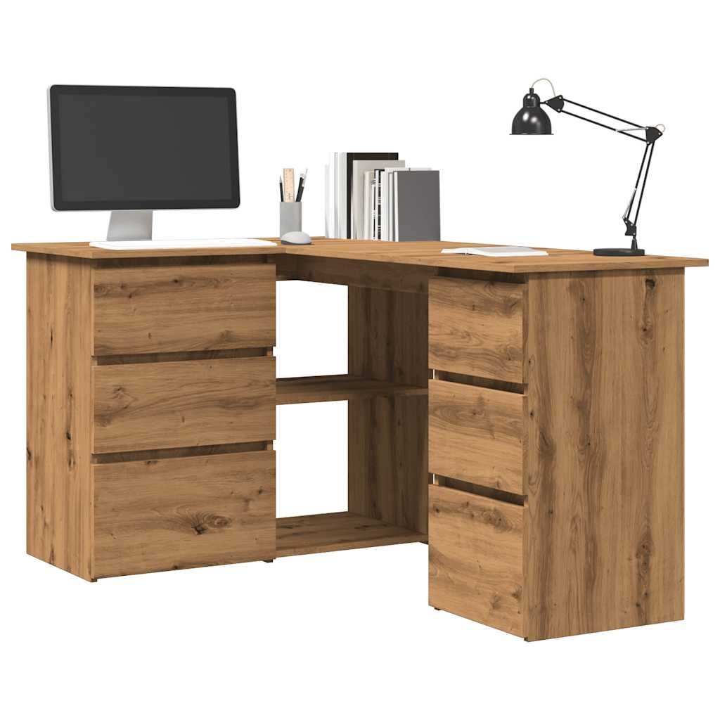 Modern Wooden Home Office L-Shape Corner Computer Desk Table With Drawers
