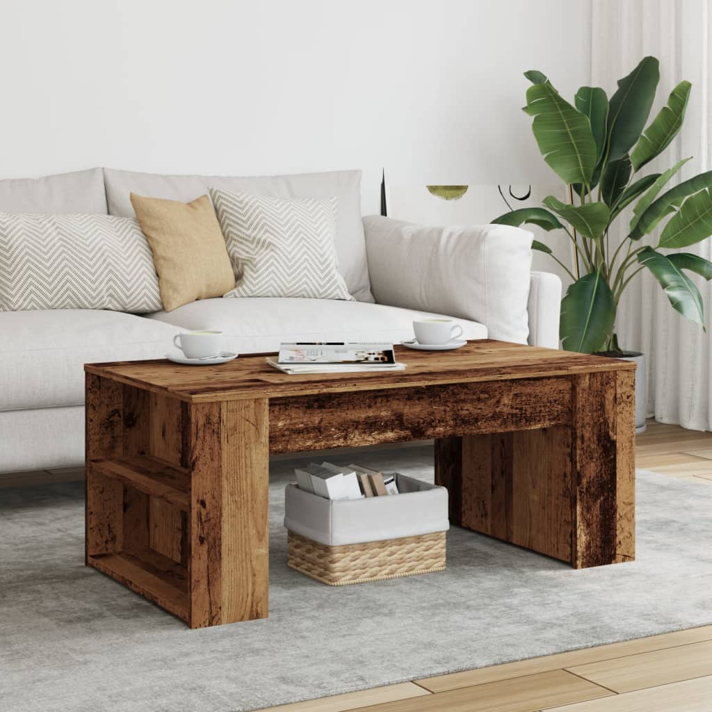 Modern Wooden Living Room Coffee Table With Open Storage Shelves Wood Tables