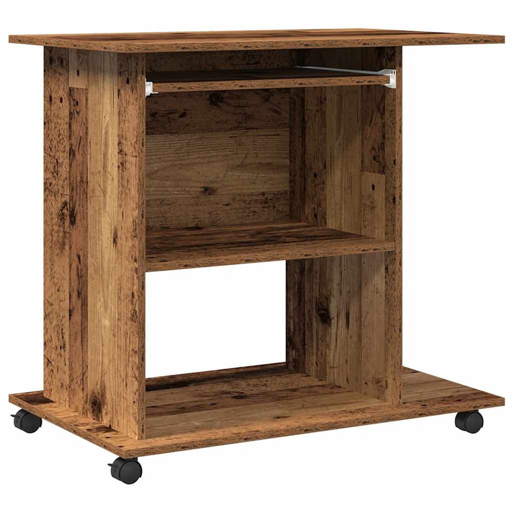Modern Wooden Home Office Writing Computer Desk With Wheels & Keyboard Train