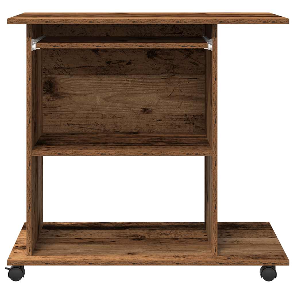Modern Wooden Home Office Writing Computer Desk With Wheels & Keyboard Train