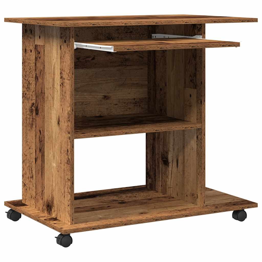 Modern Wooden Home Office Writing Computer Desk With Wheels & Keyboard Train