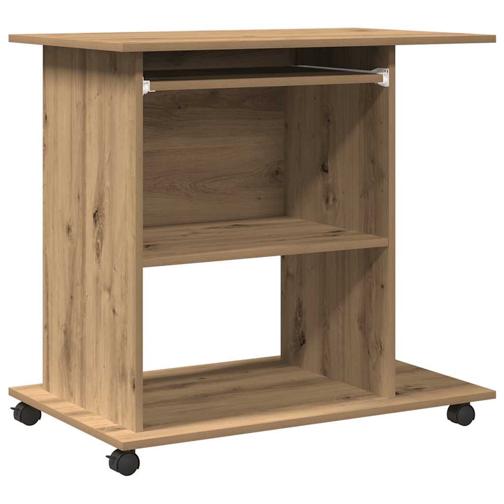 Modern Wooden Home Office Writing Computer Desk With Wheels & Keyboard Train