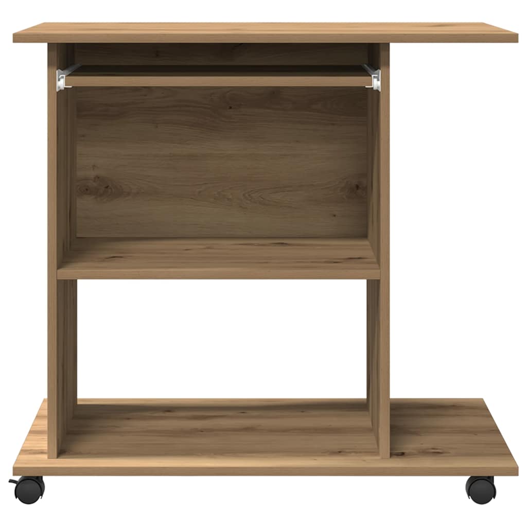 Modern Wooden Home Office Writing Computer Desk With Wheels & Keyboard Train