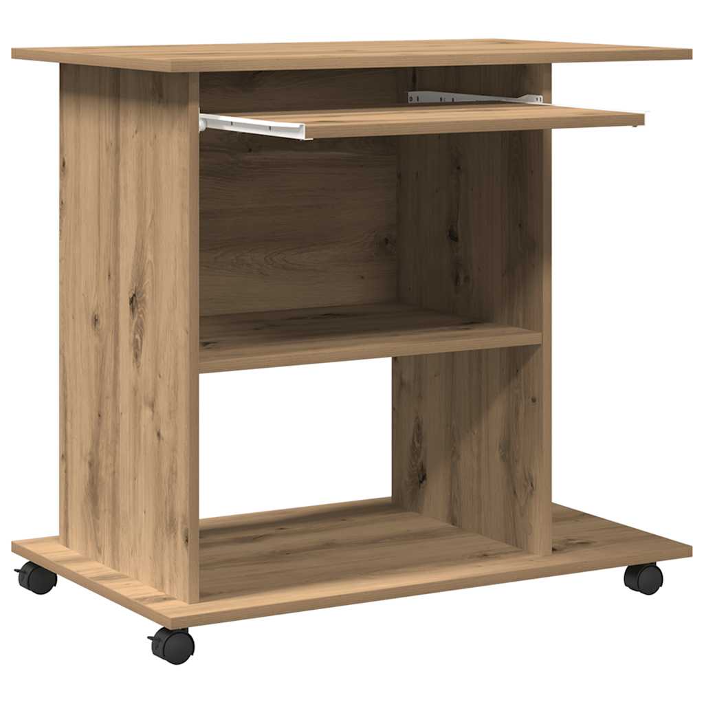Modern Wooden Home Office Writing Computer Desk With Wheels & Keyboard Train