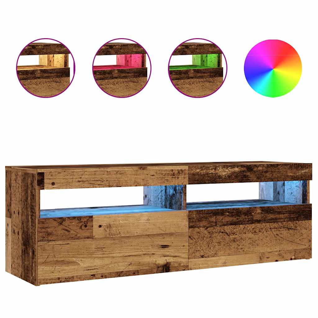 Modern Wooden TV Tele Stand Media Unit Cabinet With Storage & LED Lights Wood