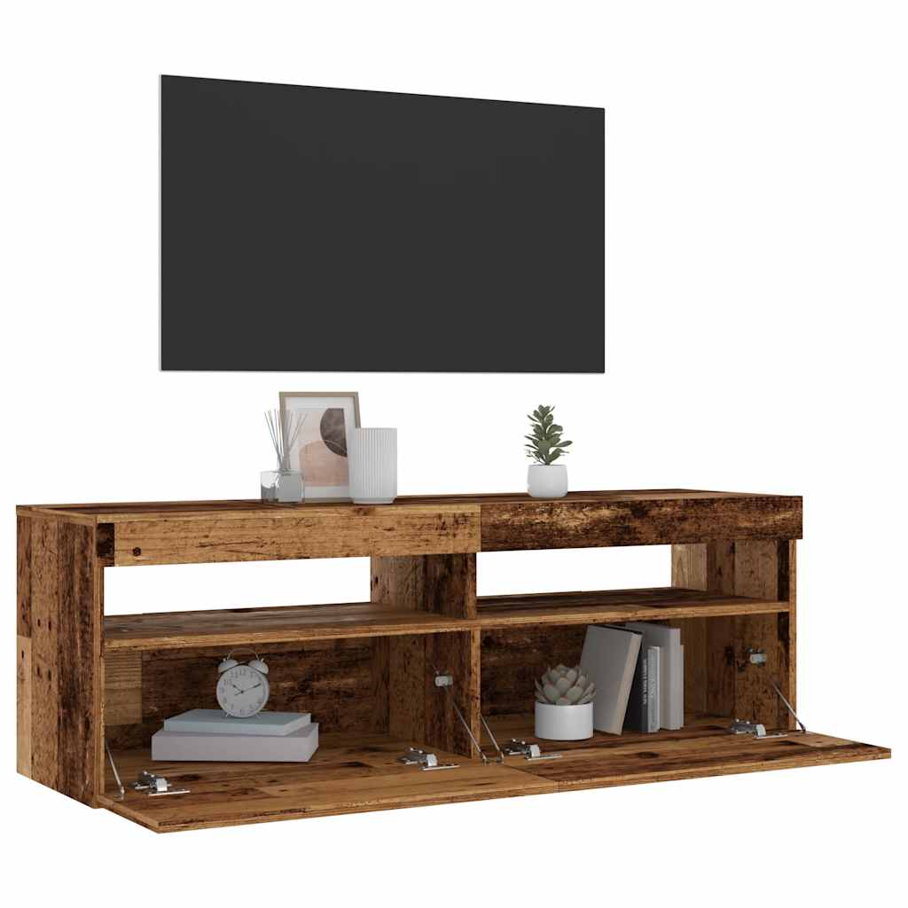 Modern Wooden TV Tele Stand Media Unit Cabinet With Storage & LED Lights Wood