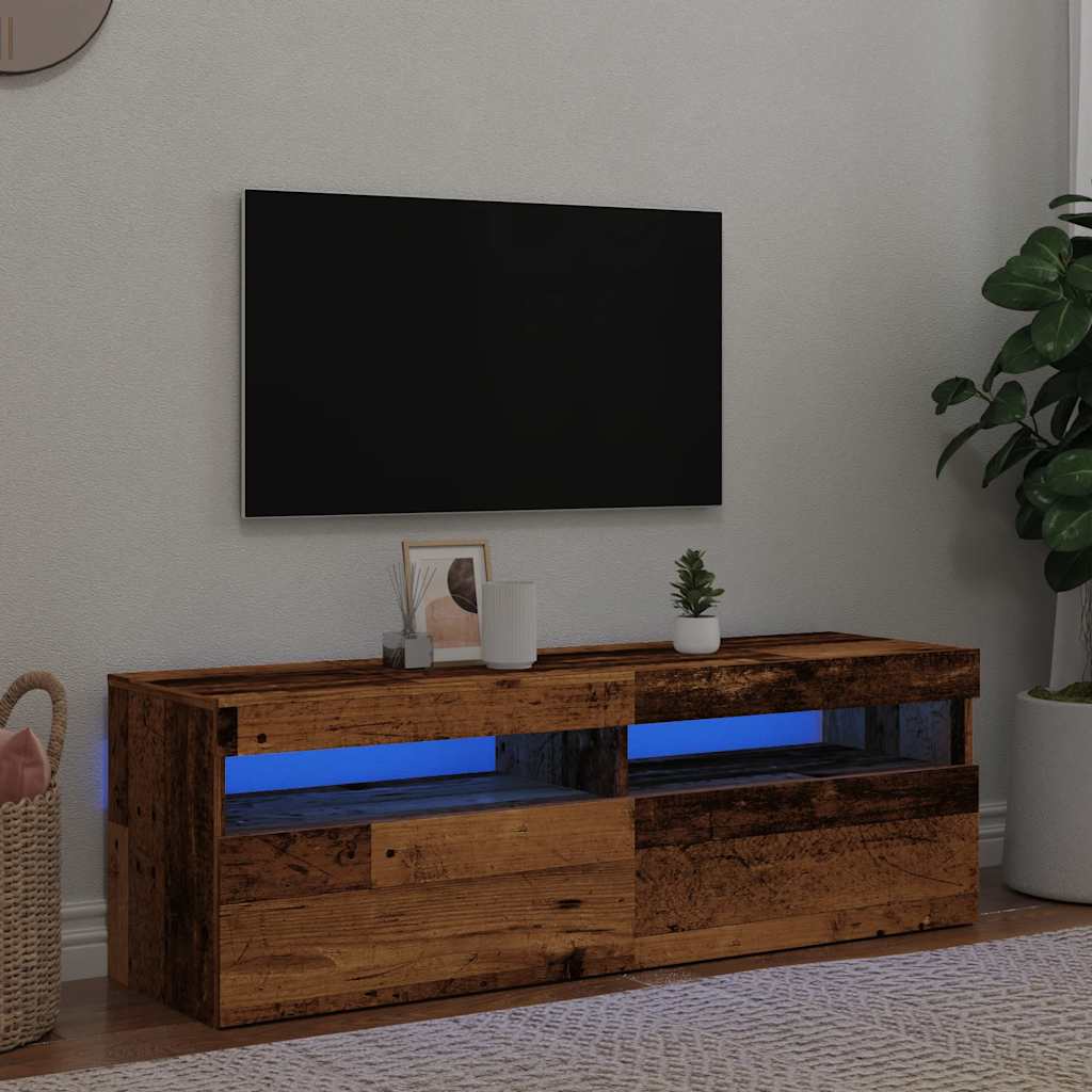 Modern Wooden TV Tele Stand Media Unit Cabinet With Storage & LED Lights Wood