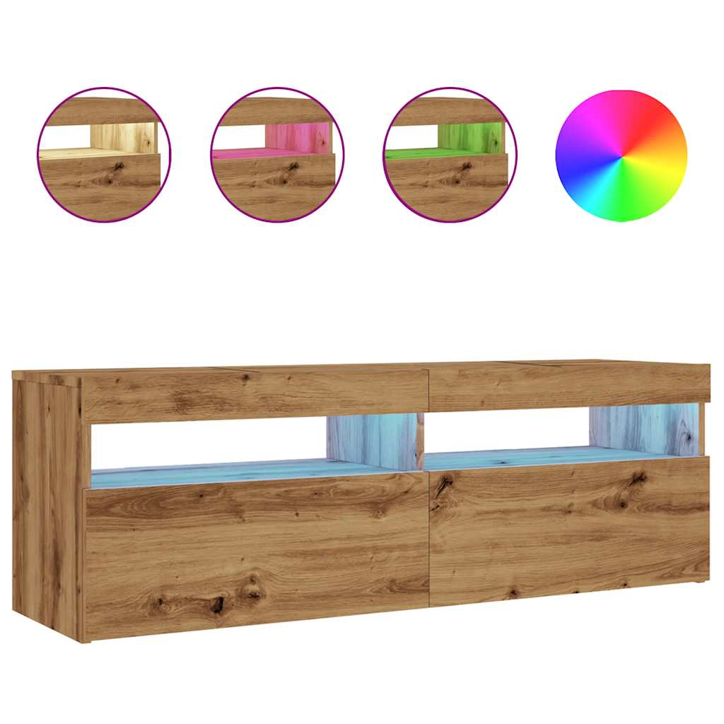 Modern Wooden TV Tele Stand Media Unit Cabinet With Storage & LED Lights Wood