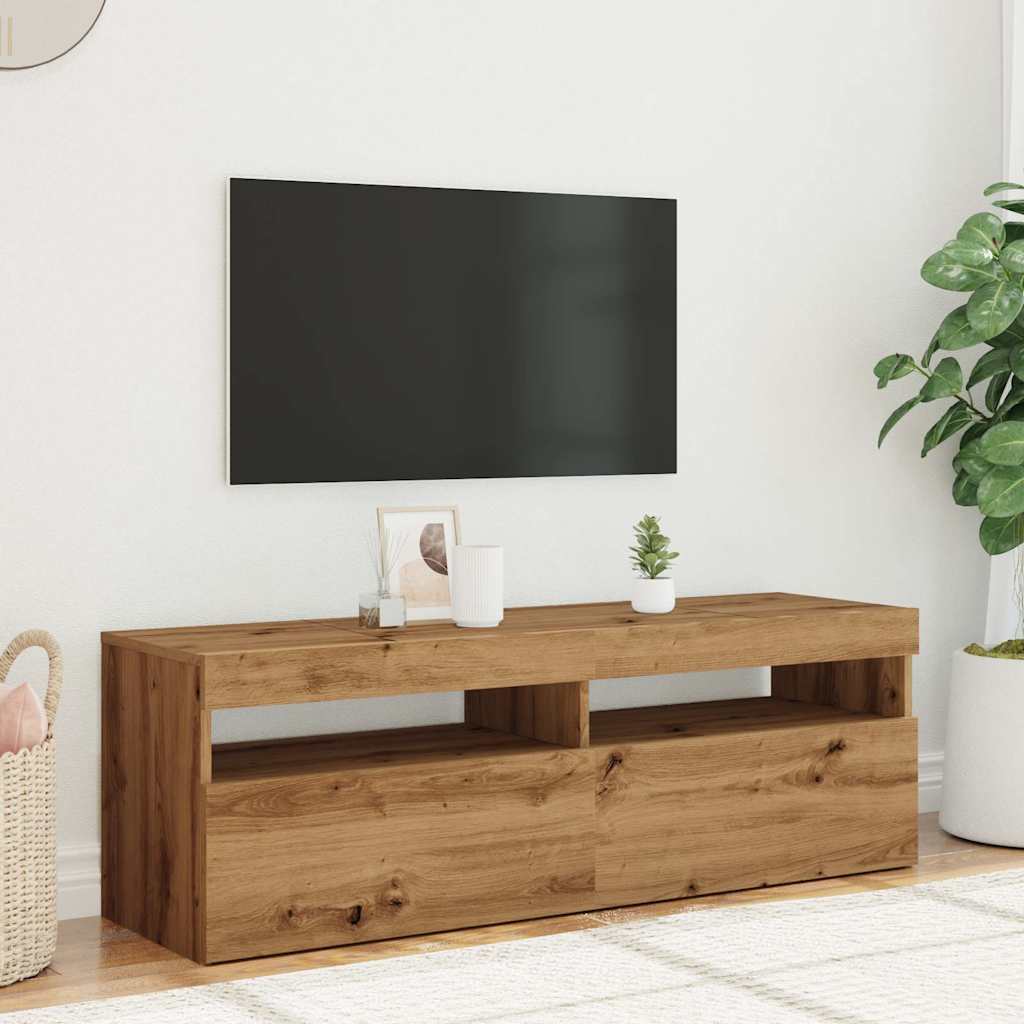 Modern Wooden TV Tele Stand Media Unit Cabinet With Storage & LED Lights Wood