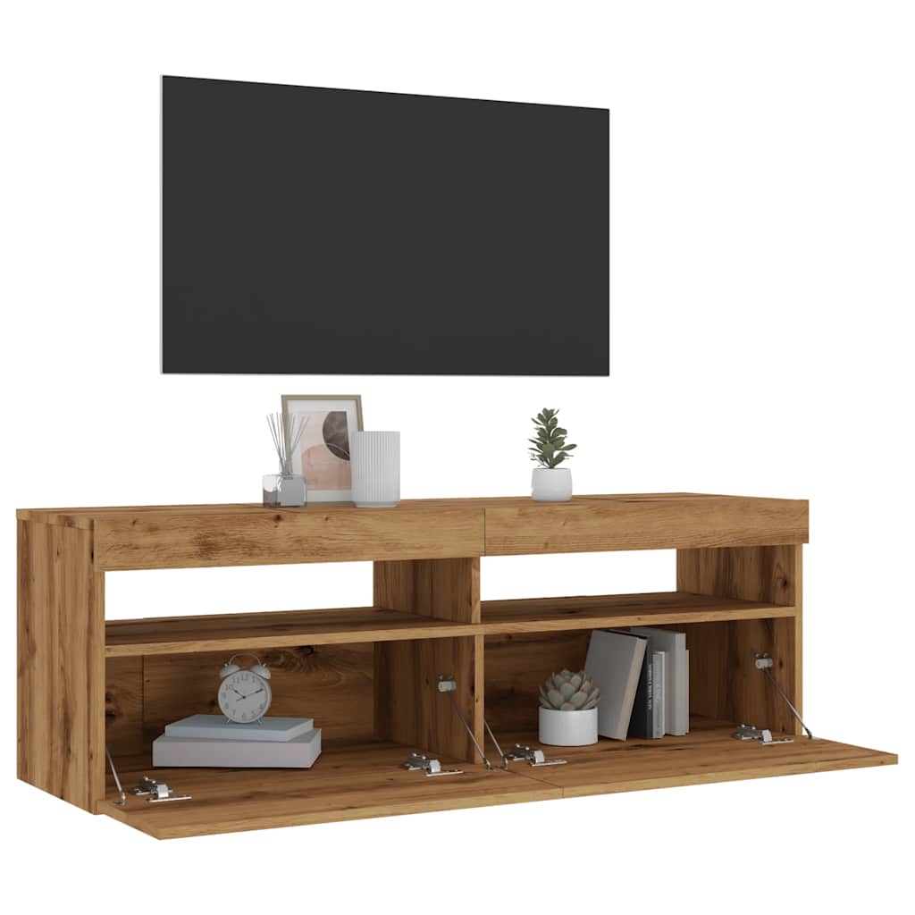 Modern Wooden TV Tele Stand Media Unit Cabinet With Storage & LED Lights Wood