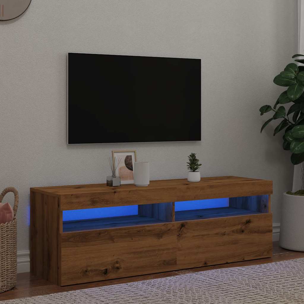 Modern Wooden TV Tele Stand Media Unit Cabinet With Storage & LED Lights Wood