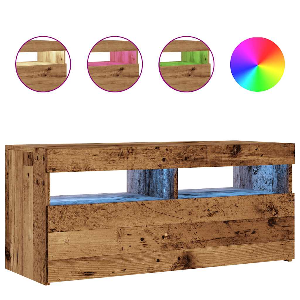Modern Wooden TV Tele Stand Media Unit Cabinet With Storage & LED Lights Wood