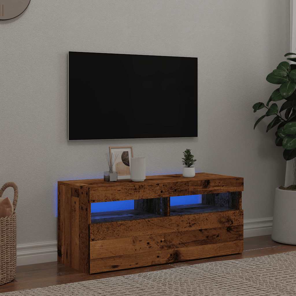 Modern Wooden TV Tele Stand Media Unit Cabinet With Storage & LED Lights Wood