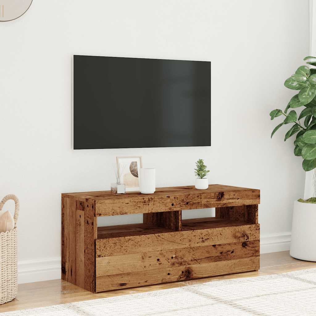 Modern Wooden TV Tele Stand Media Unit Cabinet With Storage & LED Lights Wood