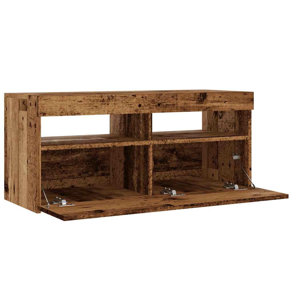 Modern Wooden TV Tele Stand Media Unit Cabinet With Storage & LED Lights Wood