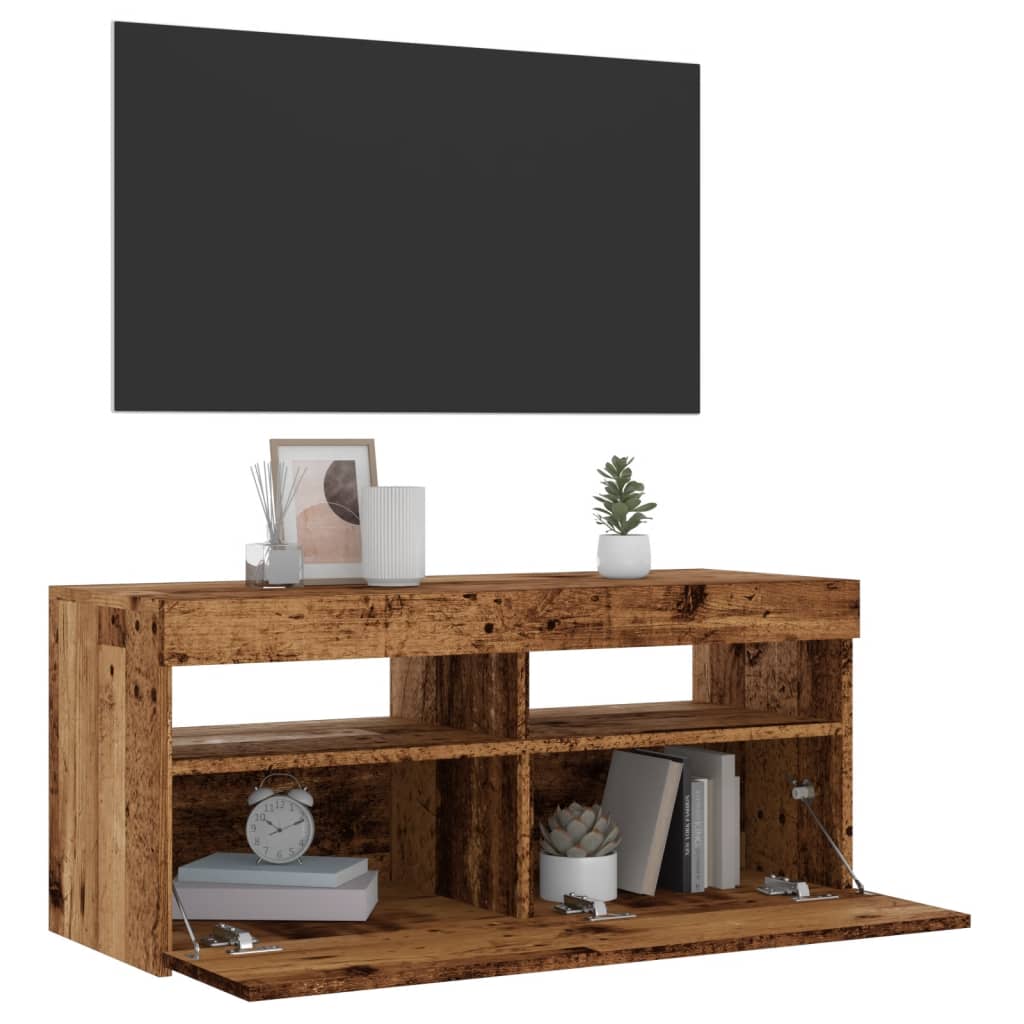 Modern Wooden TV Tele Stand Media Unit Cabinet With Storage & LED Lights Wood