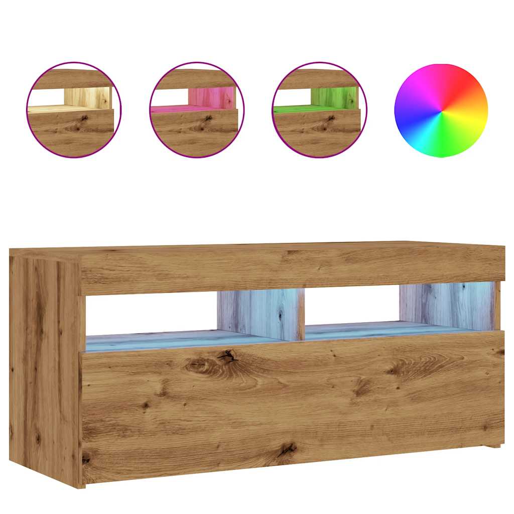 TV Cabinet with LED Lights Artisan Oak 90x35x40 cm Engineered Wood