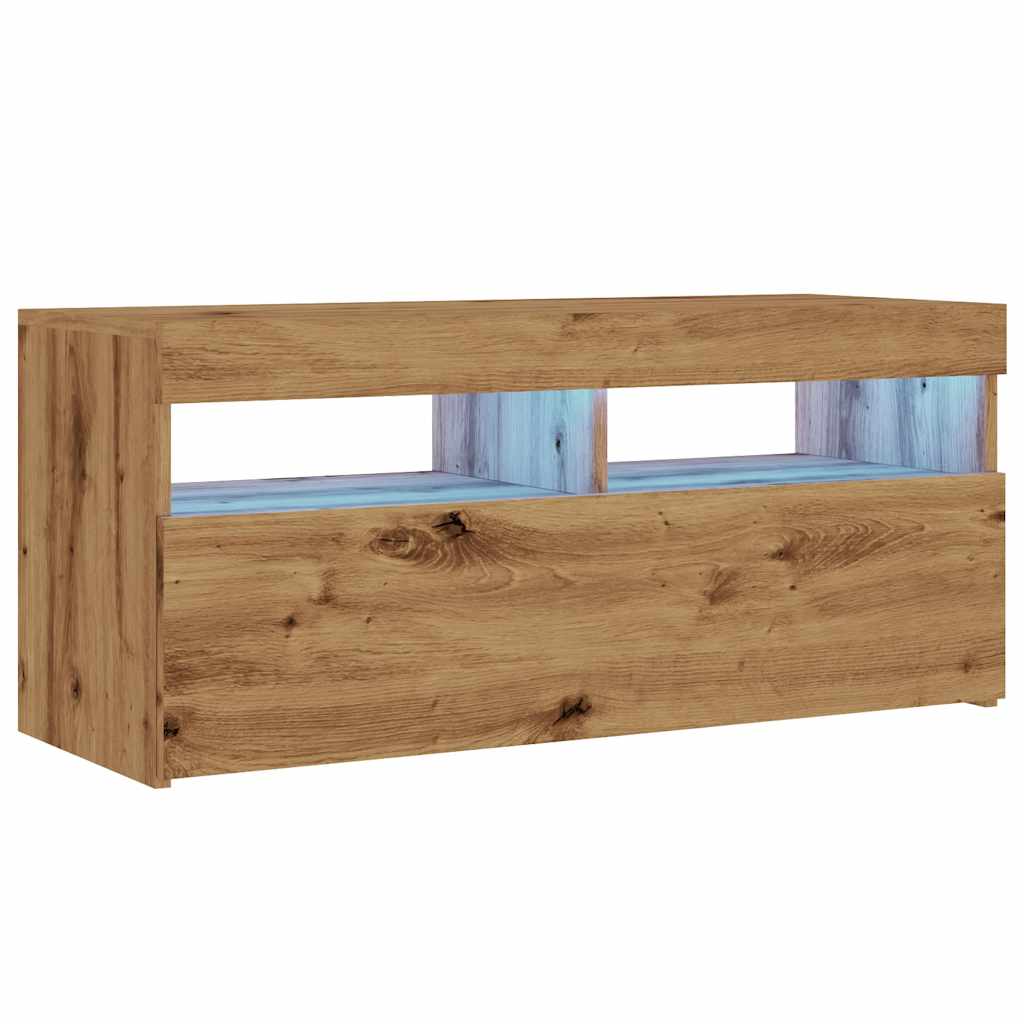 Modern Wooden TV Tele Stand Media Unit Cabinet With Storage & LED Lights Wood