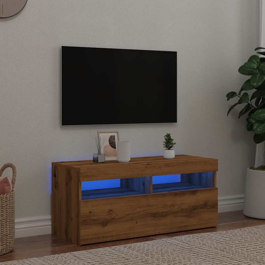 Modern Wooden TV Tele Stand Media Unit Cabinet With Storage & LED Lights Wood