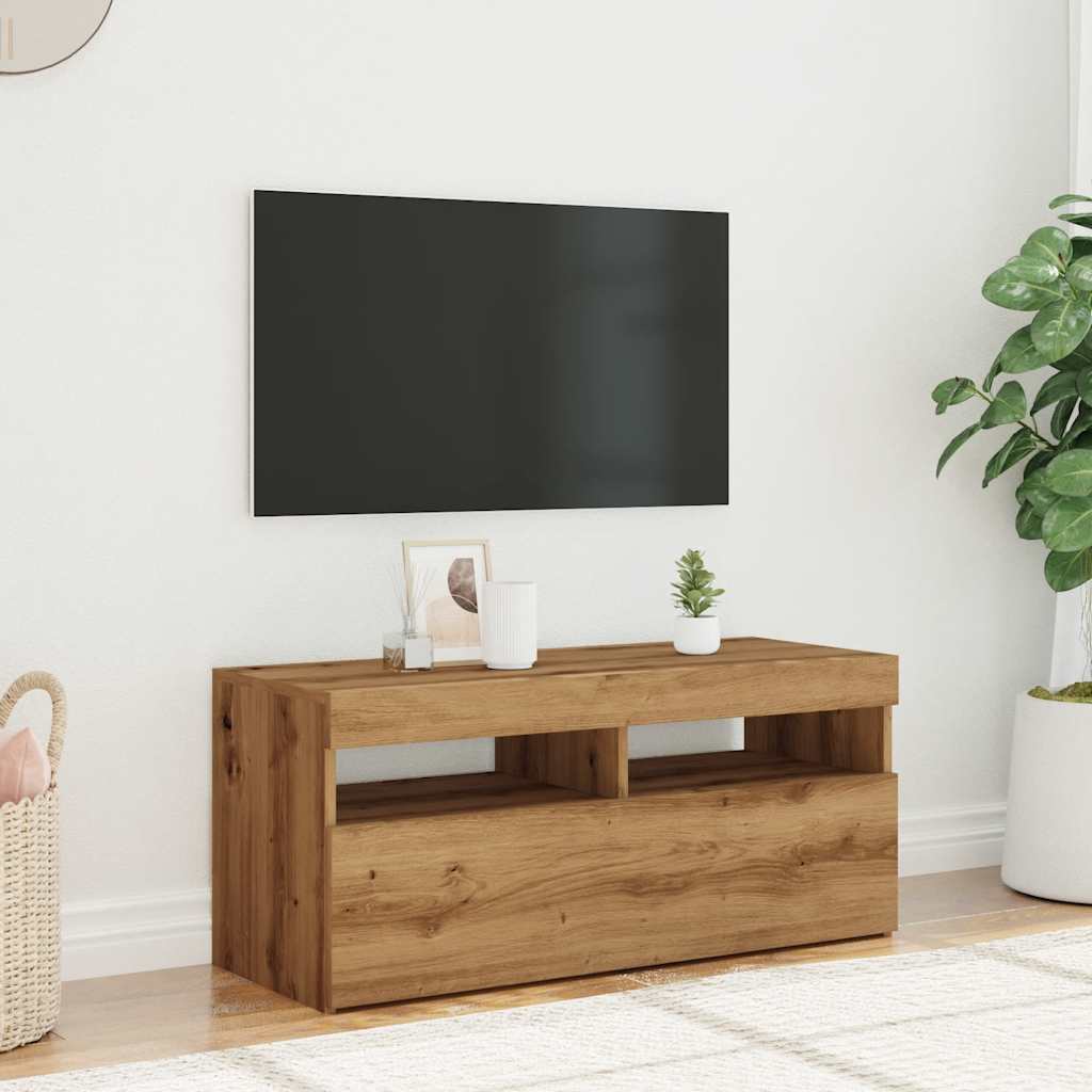 Modern Wooden TV Tele Stand Media Unit Cabinet With Storage & LED Lights Wood