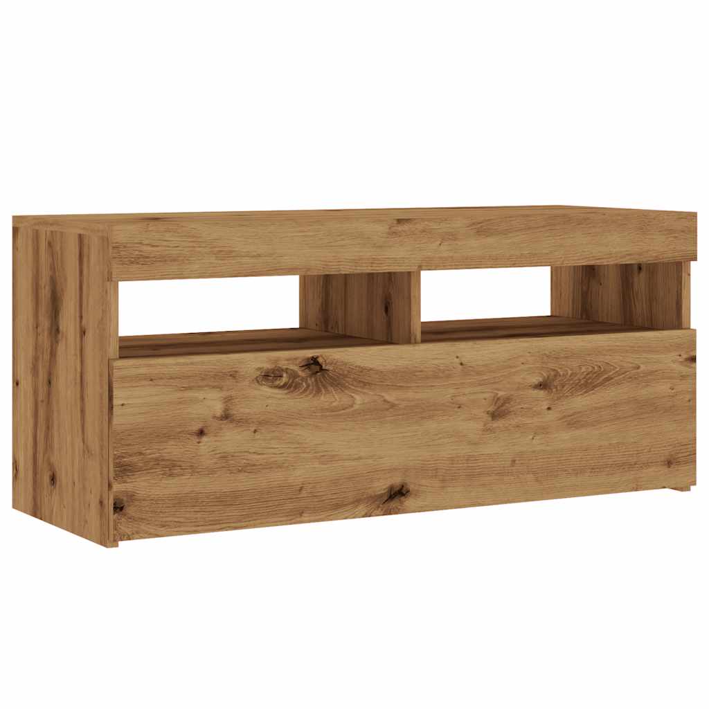 TV Cabinet with LED Lights Artisan Oak 90x35x40 cm Engineered Wood