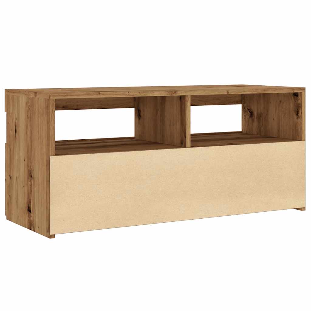 TV Cabinet with LED Lights Artisan Oak 90x35x40 cm Engineered Wood
