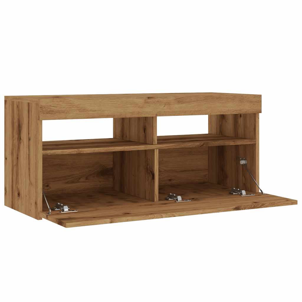 Modern Wooden TV Tele Stand Media Unit Cabinet With Storage & LED Lights Wood