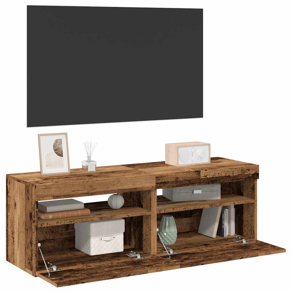 TV Cabinets with LED Lights 2 pcs Old Wood Engineered Wood