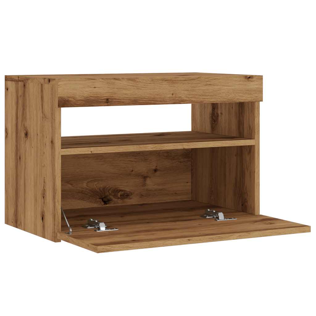 TV Cabinet with LED Lights Artisan Oak 60x35x40 cm Engineered Wood