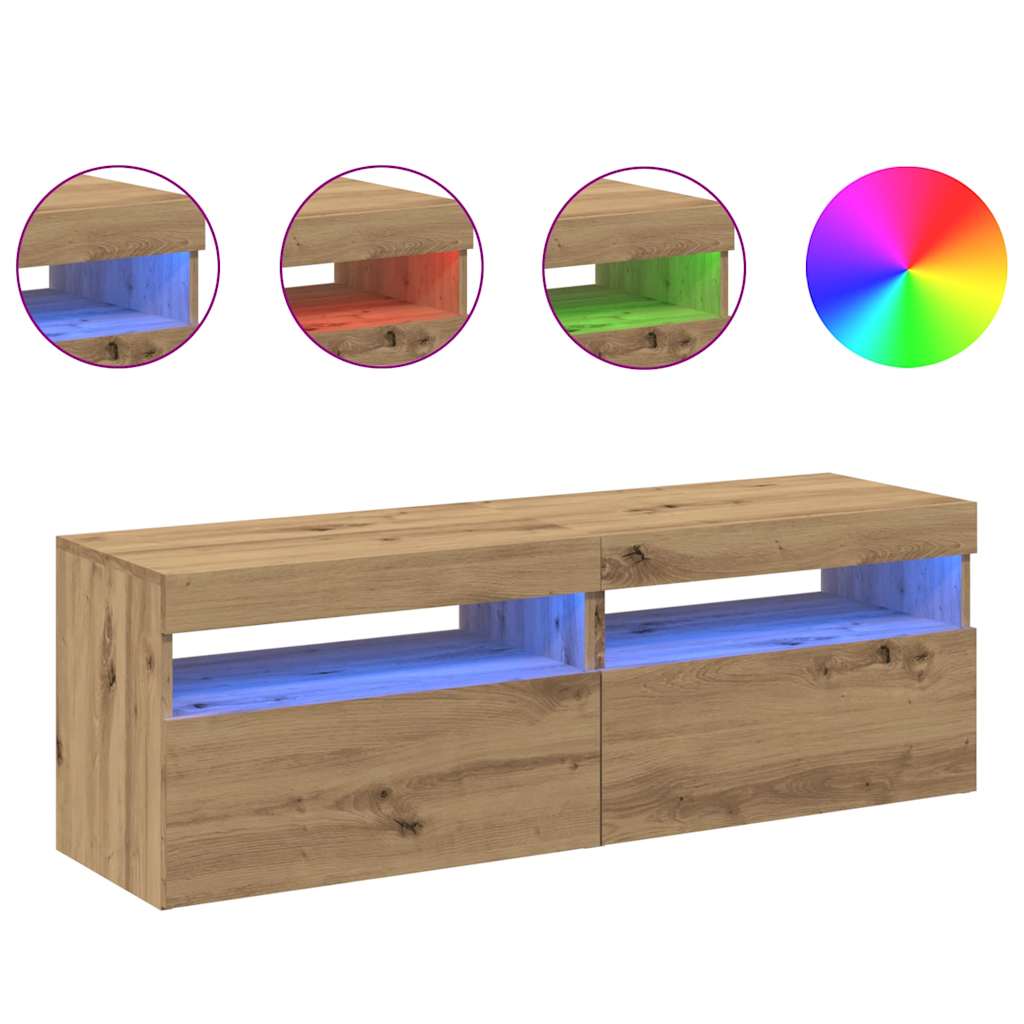 TV Cabinets with LED Lights 2 pcs Artisan Oak Engineered Wood