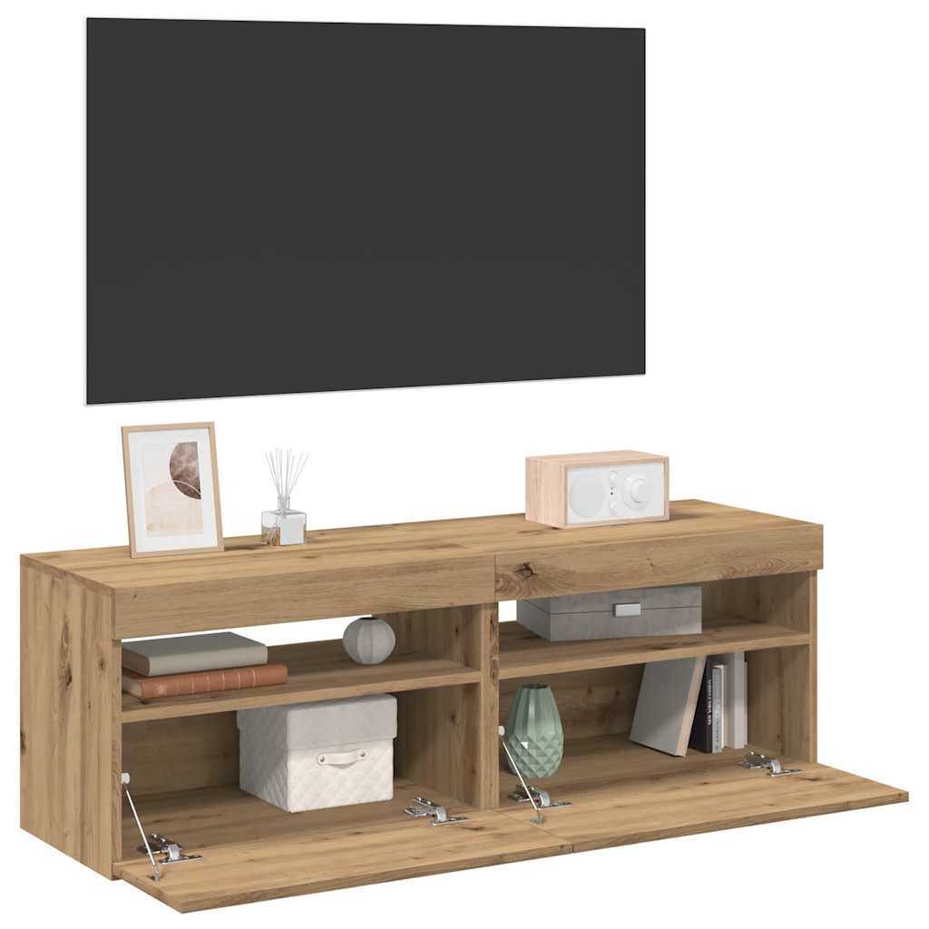 TV Cabinets with LED Lights 2 pcs Artisan Oak Engineered Wood