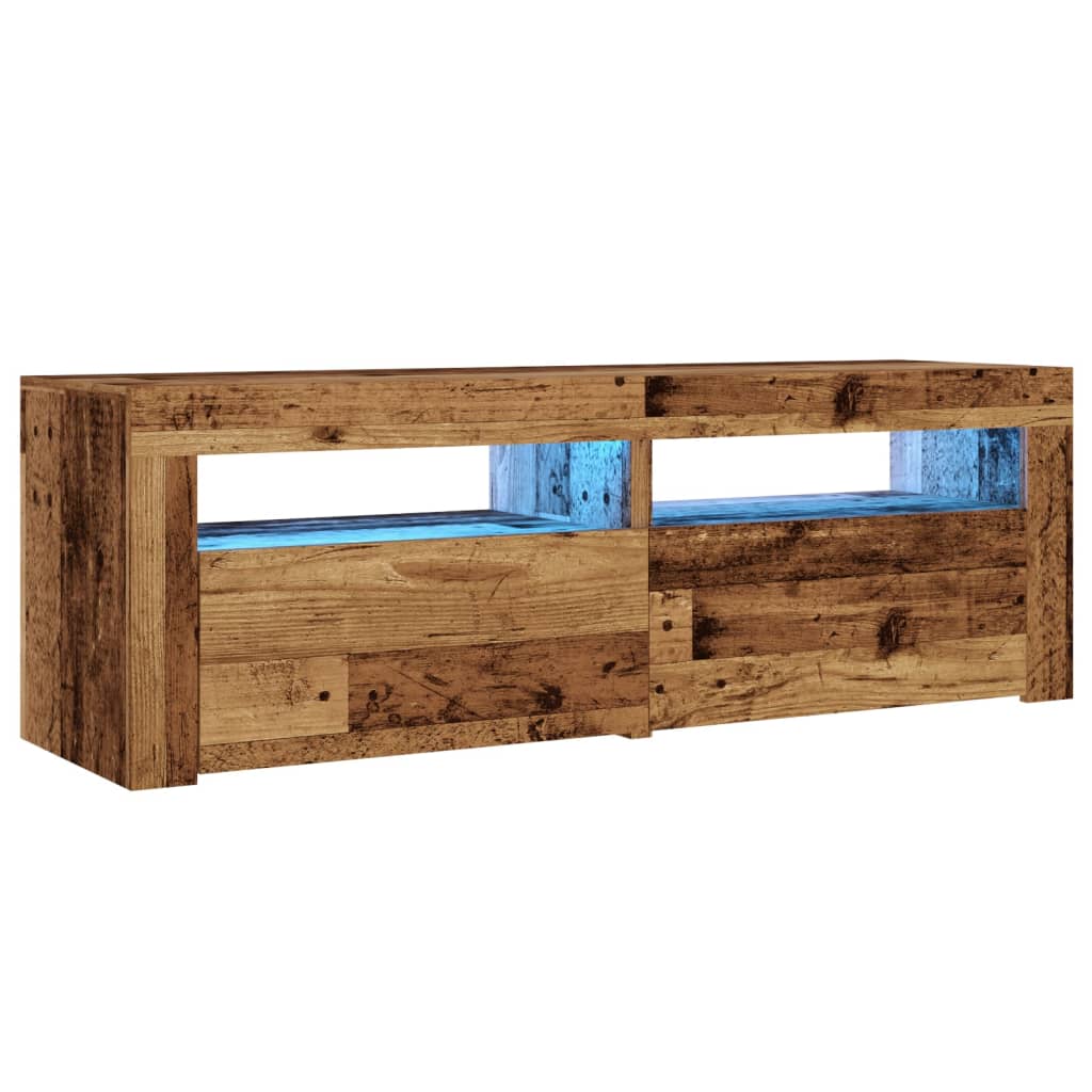 TV Cabinet with LED Lights Old Wood 120x35x40 cm Engineered Wood