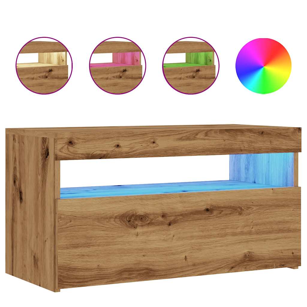 TV Cabinet with LED Lights Artisan Oak 75x35x40 cm Engineered Wood