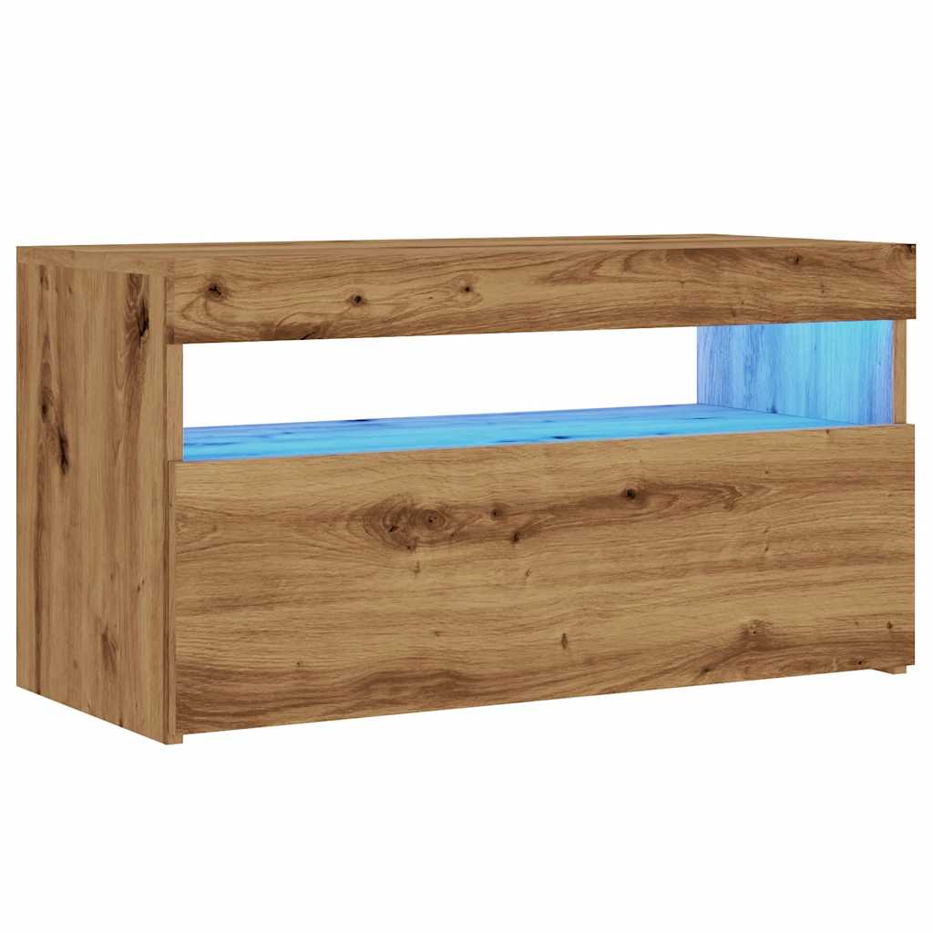 TV Cabinet with LED Lights Artisan Oak 75x35x40 cm Engineered Wood
