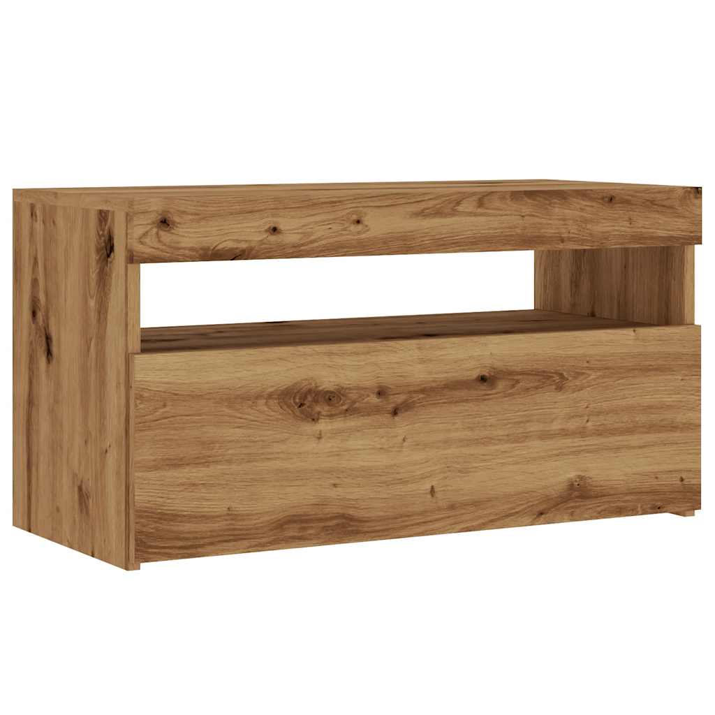 TV Cabinet with LED Lights Artisan Oak 75x35x40 cm Engineered Wood