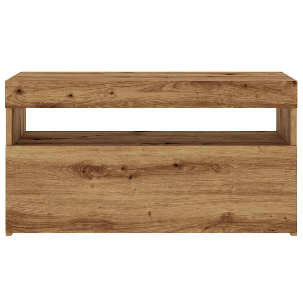 TV Cabinet with LED Lights Artisan Oak 75x35x40 cm Engineered Wood